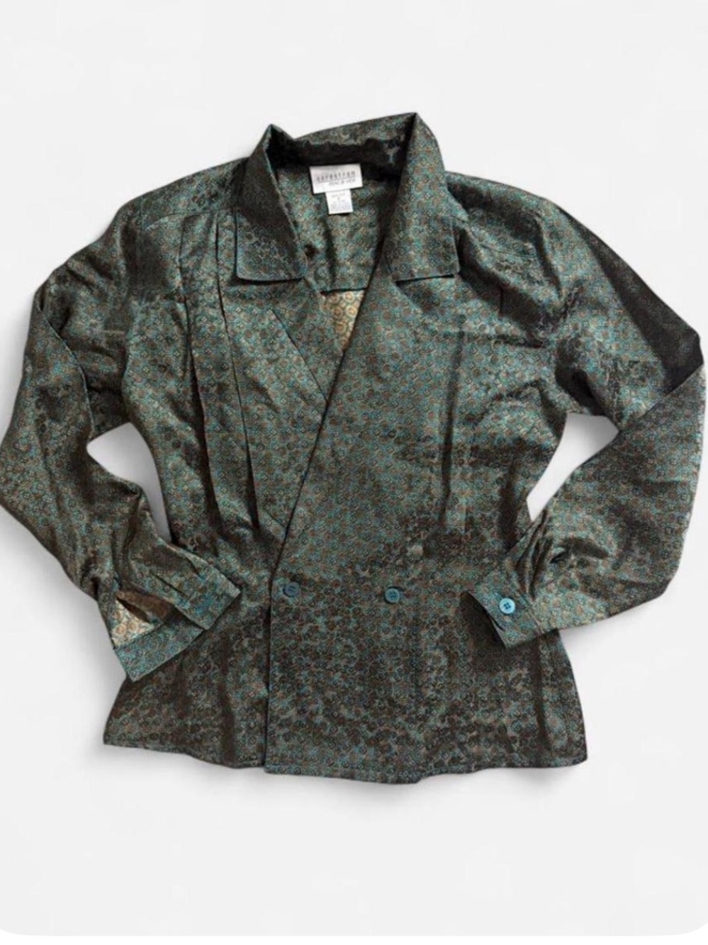Vintage 90s Nordstrom 100% Silk Geometric Wrap Blouse